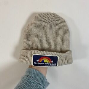 Waffle Knit Beige‎ Beanie Cinnamon Rainbows Surf Company Patch Hat Surfer Beach
